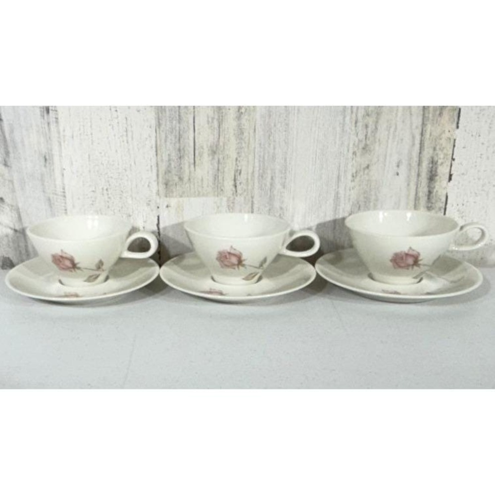 Iroquois Impromptu Beige Rose Cup Saucer Set 3 Ben Seibel MCM Pink White Floral